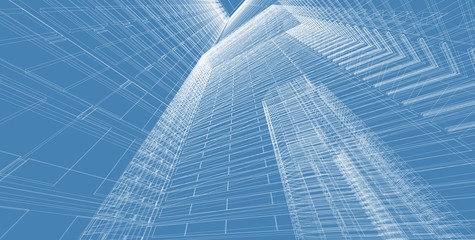 Plakat 3D illustration architecture building perspective lines.