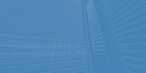 3D illustration architecture building perspective lines.