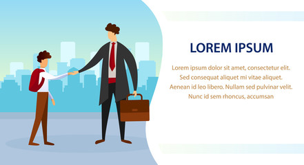 Schoolboy in White Shirt See Off Dad Going at Work