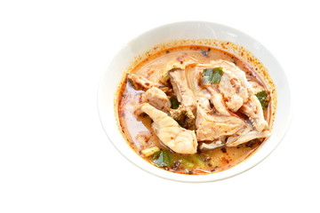 spicy boiled bass fish in tom yum soup on bowl