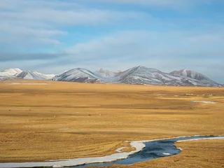 Autofensterlandschaft der Qinghai-Tibet-Eisenbahn in der autonomen Region Tibet, China. © silverfox999