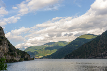 Fototapeta na wymiar Brescia, Italy - August/ 25/ 2018 - The beautiful Lake d'Iseo