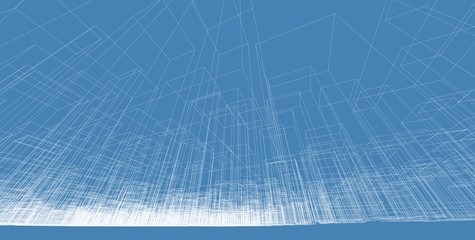 3D illustration architecture building perspective lines.