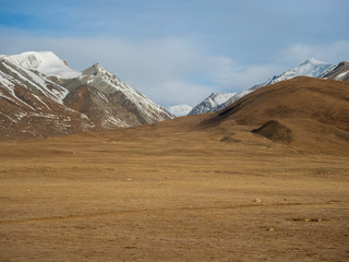 Car window scenery of Qinghai–Tibet railway in Tibet Autonomous Region, China.