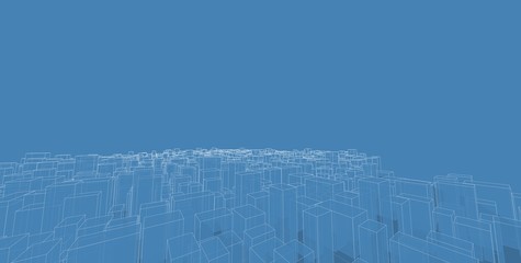 3D illustration architecture building perspective lines.