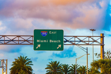 Miami Beach exit sign on 195 interstate freeway
