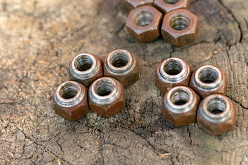 rusty nuts closeup