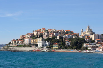 Imperia Porto Maurizio city and sea in a sunny summer day in Liguria, Italy