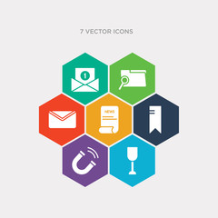 simple set of glass material, magnet, lace, news report icons, contains such as icons letter i, search in folder, new email envelope and more. 64x64 pixel perfect. infographics vector