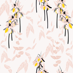 Floral vector seamless pattern with hand drawn lilies and leaves - Kaiser's crown flowers.
