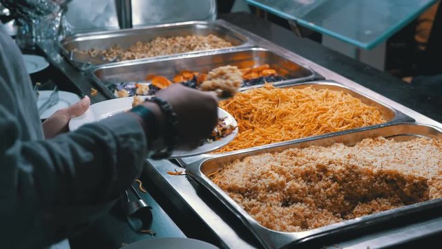 Breakfast Buffet. Various Ready-made Meals on the Counter in the Egyptian Restaurant.