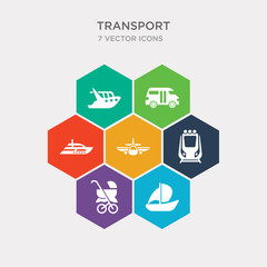 simple set of sailing boat with veils, pram, train front view, airplane flying icons, contains such as icons luxury yacht, school van, yacht navigate and more. 64x64 pixel perfect. infographics
