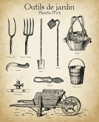 Gravures anciennes outils de jardin et horticulture N°1/5