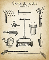 Gravures anciennes outils de jardin et horticulture N°2/5