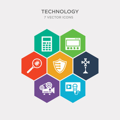 simple set of entertainer, cinema projector, spotlights, shields icons, contains such as icons search bug, dock, calculation and more. 64x64 pixel perfect. infographics vector