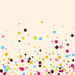 Festive background with multicolored confetti. Yellow, pink, blue circles but against a white background. Flying confetti.