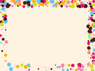 Festive background with multicolored confetti. Yellow, pink, blue circles but against a white background. Flying confetti.