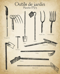 Gravures anciennes outils de jardin et horticulture N°5/5