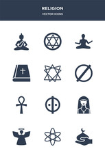 12 religion vector icons such as abrahamic, agnosticism, angel, anglican, animism contains ankh, atheism, bahai, bible, zen, blasphemy icons