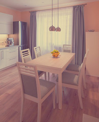 Interior. Kitchen modern, white, gray, beige color