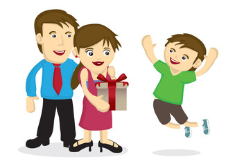 Parent brought a surprise present for their child. Concept of celebration.