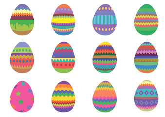 Set of 12 colourful Easter eggs on a white background