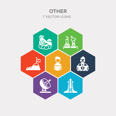 simple set of arrowup, satelite antenna, super hero, self learning icons, contains such as icons milestone, labaratory, chichen hen and more. 64x64 pixel perfect. infographics vector