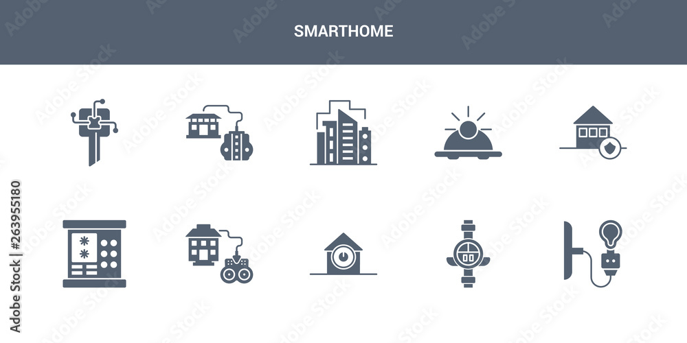 Canvas Prints 10 smarthome vector icons such as light, meter, power button, remote vehicle, security code contains