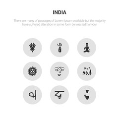 9 round vector icons such as yakshagana, bengali language, tamil language, urdu, navratri contains ratha-yatra, shaivism, bihu, krishna janmashtami. yakshagana, bengali language, icon3_, gray india