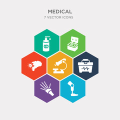 simple set of prosthetic, x rays, emergency kit, observation icons, contains such as icons neurons, first aid box, body lotion and more. 64x64 pixel perfect. infographics vector