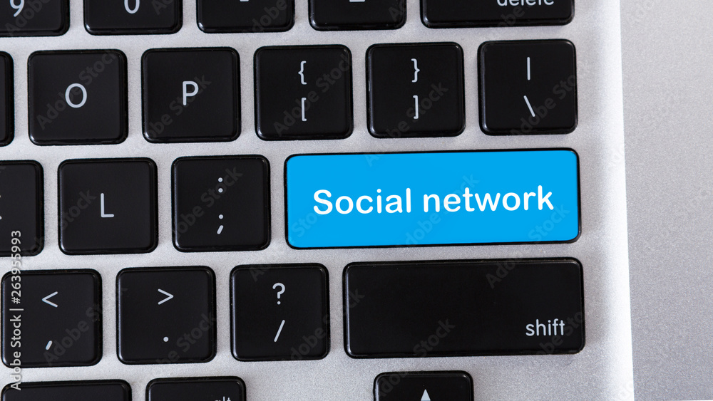 Aufkleber Social network blue button on computer keypad