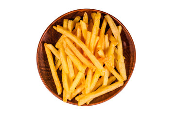 Ceramic plate with french fries isolated on a white background