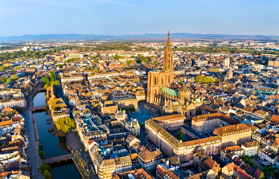 Aerial view of Strasbourg Cathedral in Alsace, France