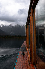 The side of a boat whilst raining 