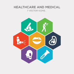 simple set of blood cell, salivary glands, embryo, lip icons, contains such as icons inhaler, abdominal thrusts, condoms and more. 64x64 pixel perfect. infographics vector