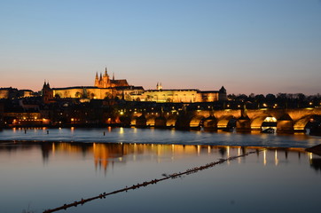 Fototapeta premium Charles Bridge in Prague with seagulls at night