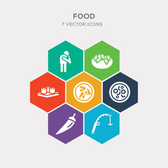 simple set of fishing tool, chili pepper, onion rings, mussel icons, contains such as icons maki, healthy food, alcoholic and more. 64x64 pixel perfect. infographics vector