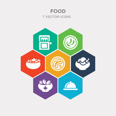 simple set of salver, vegan, spicy food, sausages icons, contains such as icons vegetarian food, hot pepper, sardines and more. 64x64 pixel perfect. infographics vector