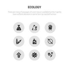 9 round vector icons such as nature, nuclear energy, nuclear power, ozone layer, plastic contains plastic bottle, pollution, recyclable, recycle bag. nature, nuclear energy, icon3_, gray ecology