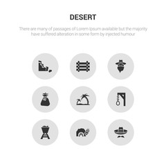 9 round vector icons such as mexican hat, mine, mine wagon, noose, oasis contains old money bag, outlaw, paddock, rock. mexican hat, mine, icon3_, gray desert icons