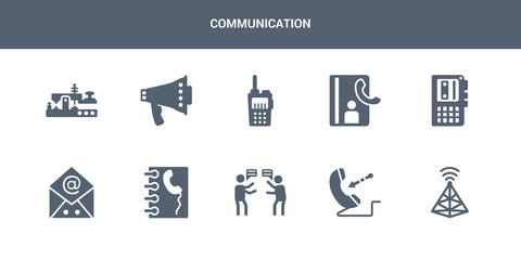 10 communication vector icons such as  , incoming call, quarrel, contact, emails contains voice recorder, contacts, transmitter, bullhorn, morse code. communication icons © CoolVectorStock