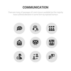 9 round vector icons such as chatting, communication, customer service, diskette, email contains envelope, feedback, headset, info. chatting, communication, icon3_, gray communication icons