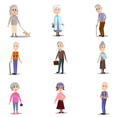Set of senior character old modern woman and man