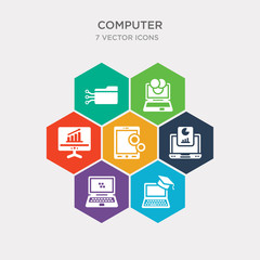 simple set of laptop with a graduation cap, laptop educational tool, laptop pie chart on screen, tablet data settings icons, contains such as icons data analyser, data analytics graphic on screen