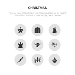 9 round vector icons such as elf costume, event, firecracker, firework, flowers contains fun hat, gift, gift box, gingerbread. elf costume, event, icon3_, gray christmas icons