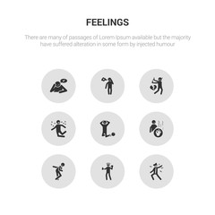9 round vector icons such as frustrated human, full human, funny human, good grateful contains great guilty happy heartbroken frustrated full icon3_, gray feelings icons