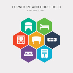 simple set of dehumidifier, porch swing, cenza, footstool icons, contains such as icons armoire, lounger, hassock and more. 64x64 pixel perfect. infographics vector
