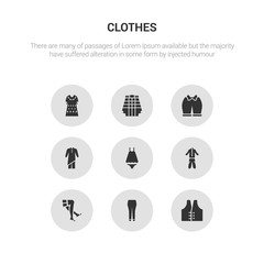 9 round vector icons such as vest, briefs, stockings, tracksuit, nightwear contains kurta, knickers, kilt, kaftan. vest, briefs, icon3_, gray clothes icons