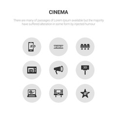 9 round vector icons such as hollywood star, home cinema, movie, movie billboard, movie film contains player, theater, negative film, online hollywood star, home cinema, icon3_, gray cinema icons