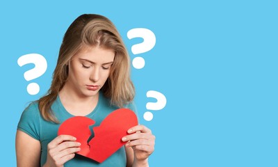 Question woman apron attractive beautiful beauty blue background